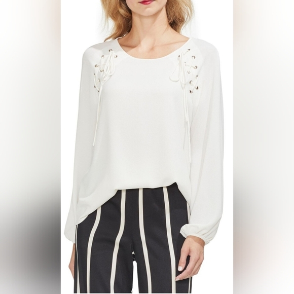 NWT Vince Camuto Ivory Blouse with Lace-Up Details, Sz XL - Picture 1 of 11